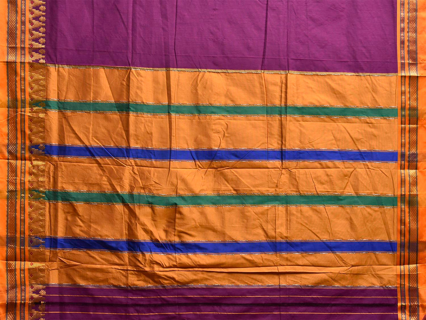 Purple and Yellow ilkal Viscose Plain Saree with Contrast Pallu and Temple Border Design il0110