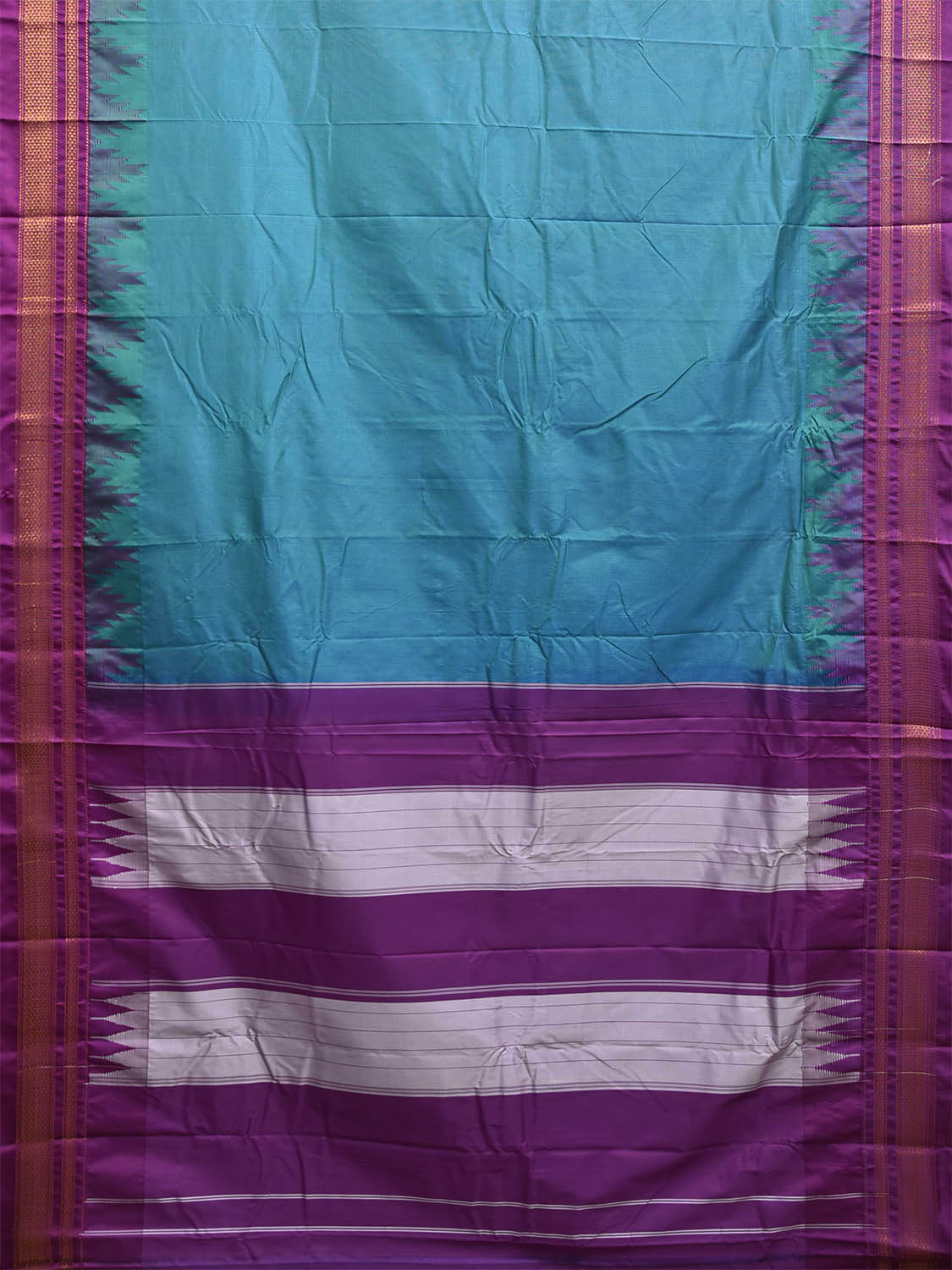 Blue and Purple ilkal Viscose Plain Saree with Big Temple Border Design il0121