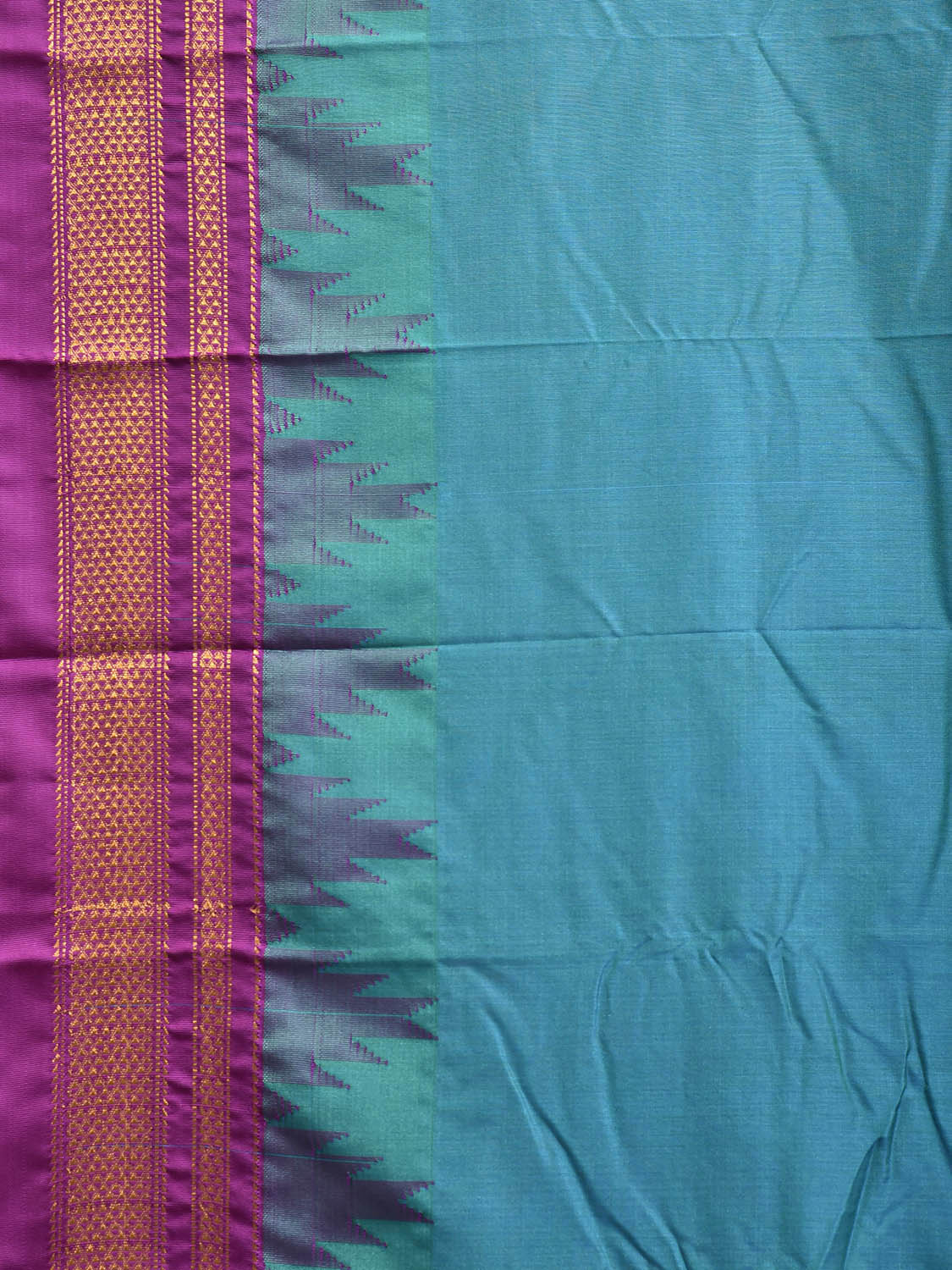 Blue and Purple ilkal Viscose Plain Saree with Big Temple Border Design il0121