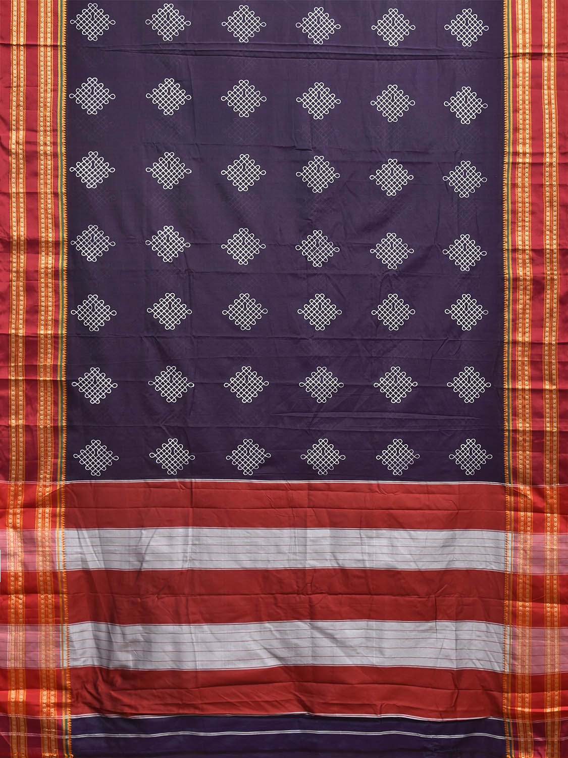Navy and Red ilkal Cotton Viscose Saree with Printed Buta and Contrast Pallu Design No Blouse il0123
