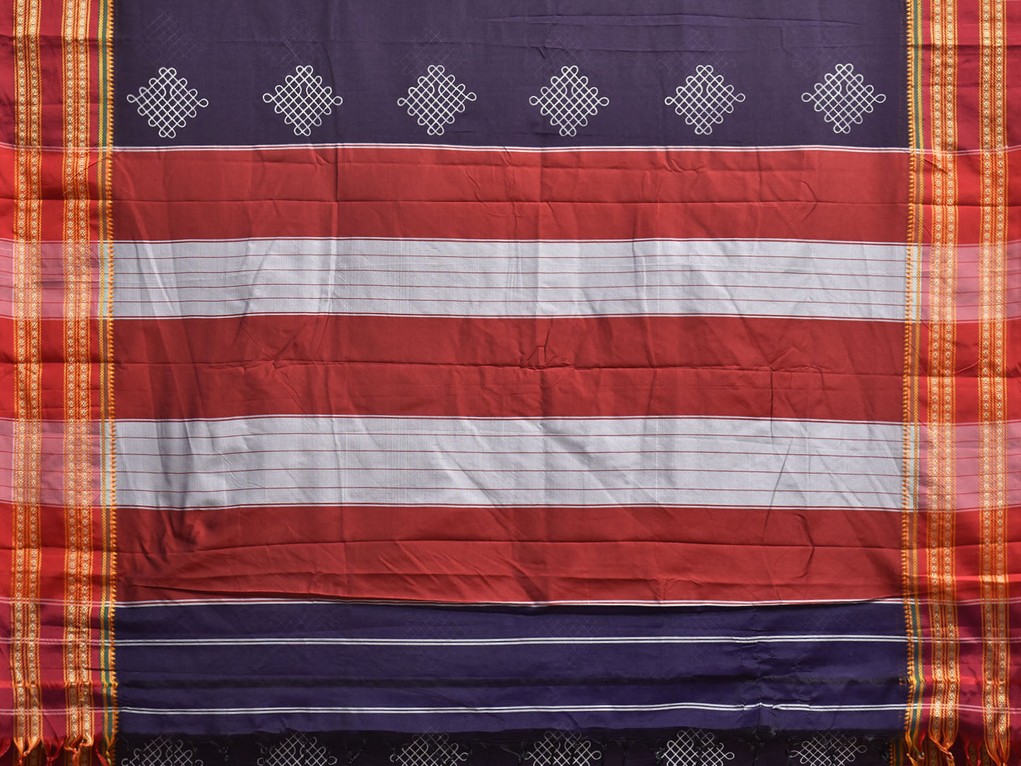 Navy and Red ilkal Cotton Viscose Saree with Printed Buta and Contrast Pallu Design No Blouse il0123