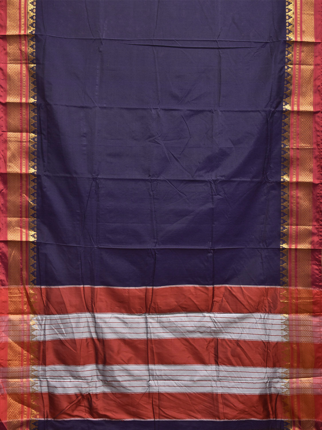 Navy and Red ilkal Cotton Viscose Saree with Contrast Pallu Design No Blouse il0124
