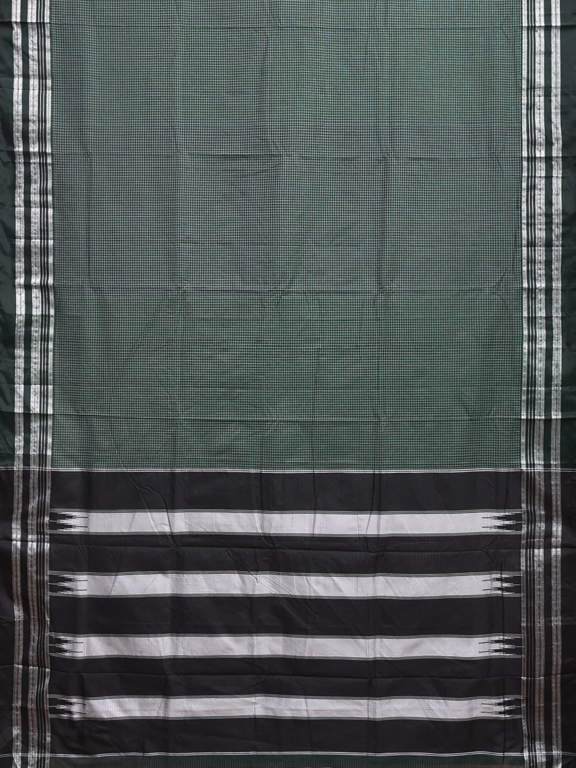 Green and Black ilkal Cotton Viscose Saree with Checks and Contrast Pallu Design No Blouse il0125