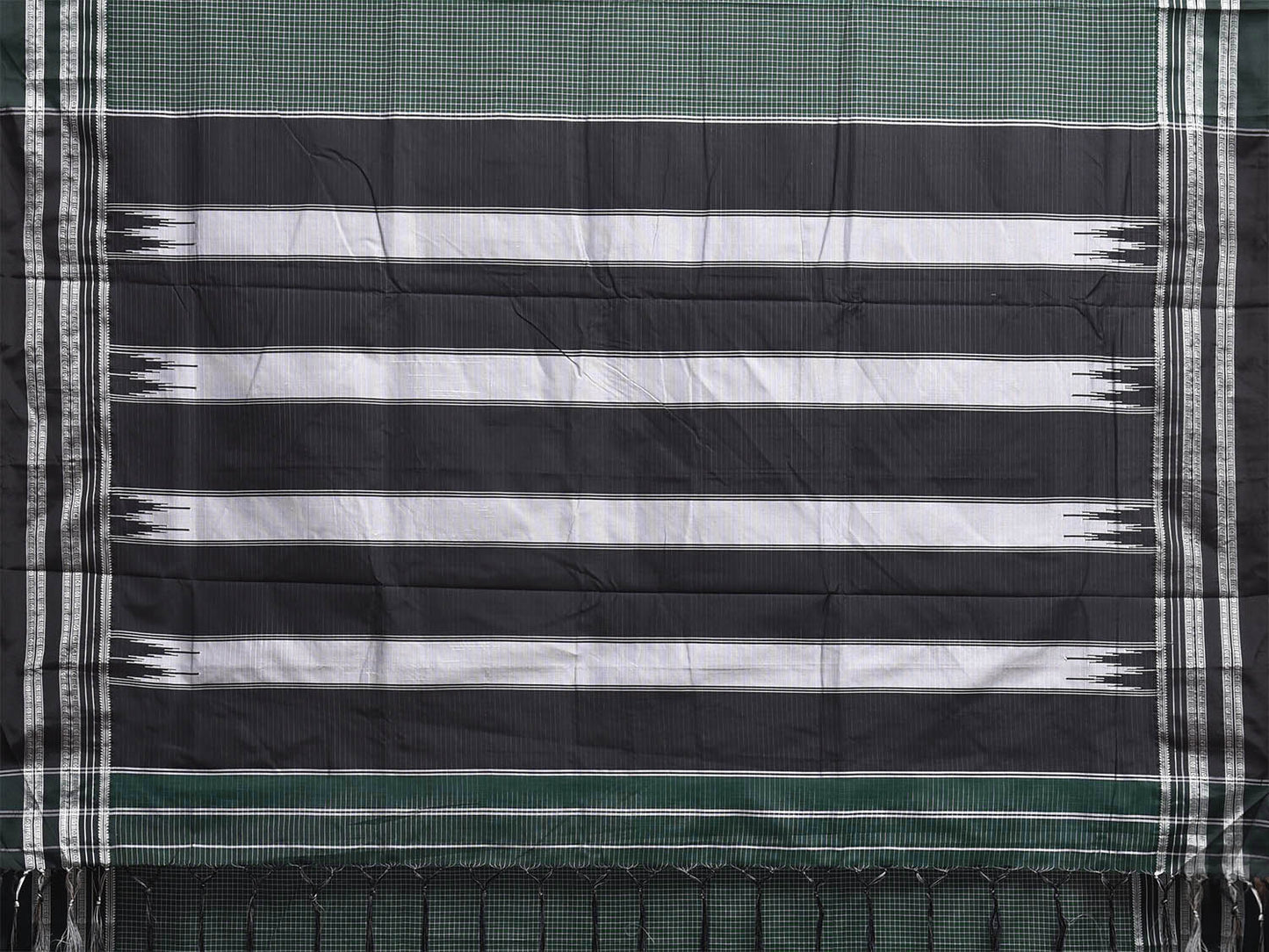 Green and Black ilkal Cotton Viscose Saree with Checks and Contrast Pallu Design No Blouse il0125