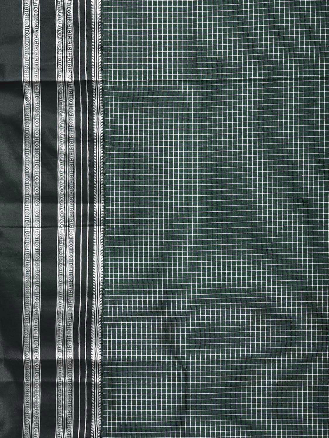 Green and Black ilkal Cotton Viscose Saree with Checks and Contrast Pallu Design No Blouse il0125