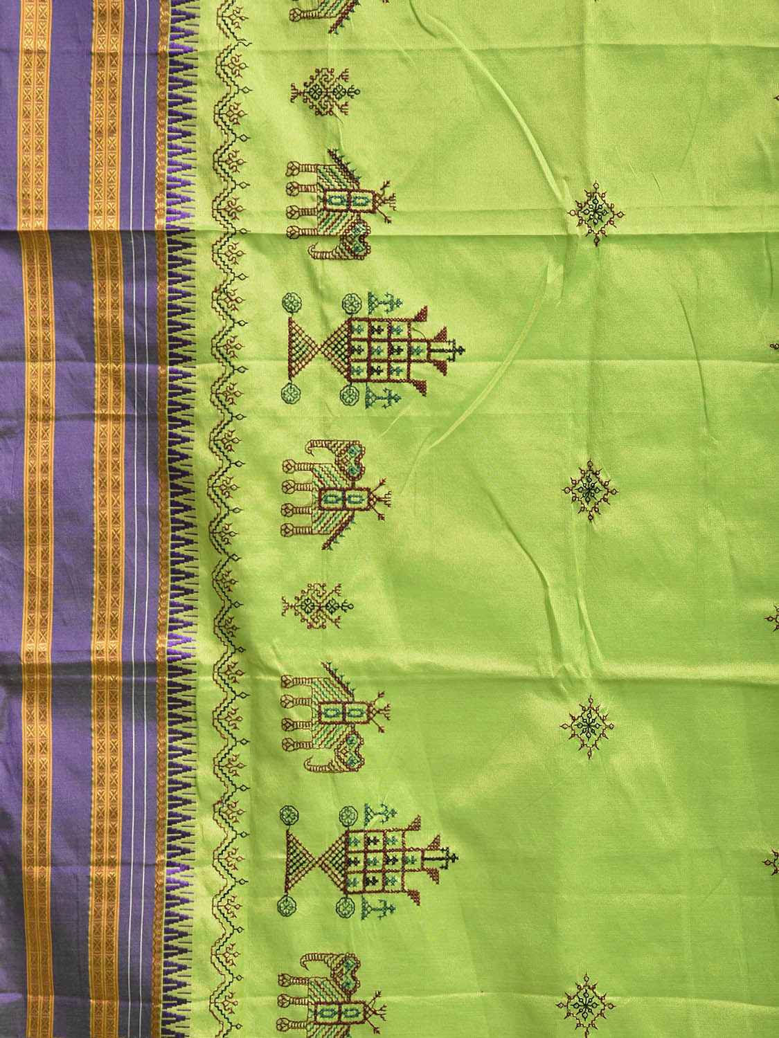 Light Green and Blue ilkal Jacquard Viscose Saree with Kasuti Work Design No Blouse il0137