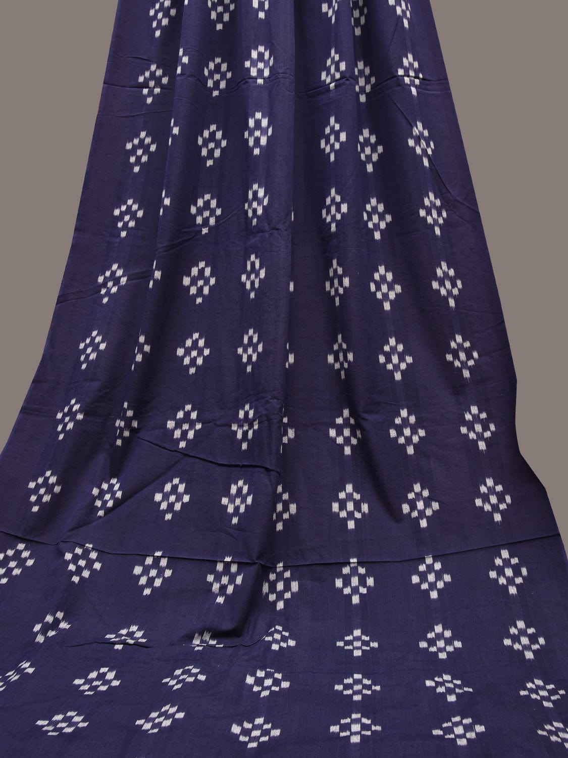 Indigo Ikat Cotton Handloom 2.5mts Fabric with Plus Pattern Design f0258