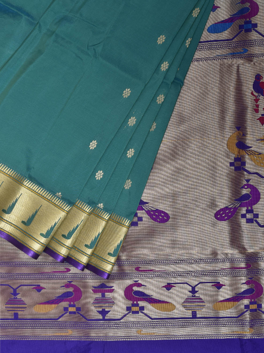 Sea Blue and Dark Blue Jacquard Paithani Viscose Saree with Peacocks Pallu and Muniya Border Design jp0073