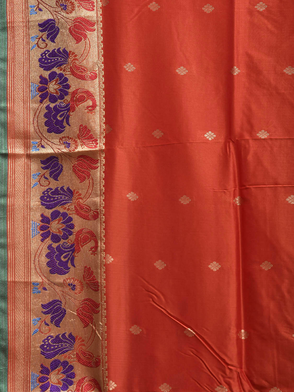 Orange and Green Jacquard Paithani Viscose Saree with Peacocks Pallu and Border Design jp0074