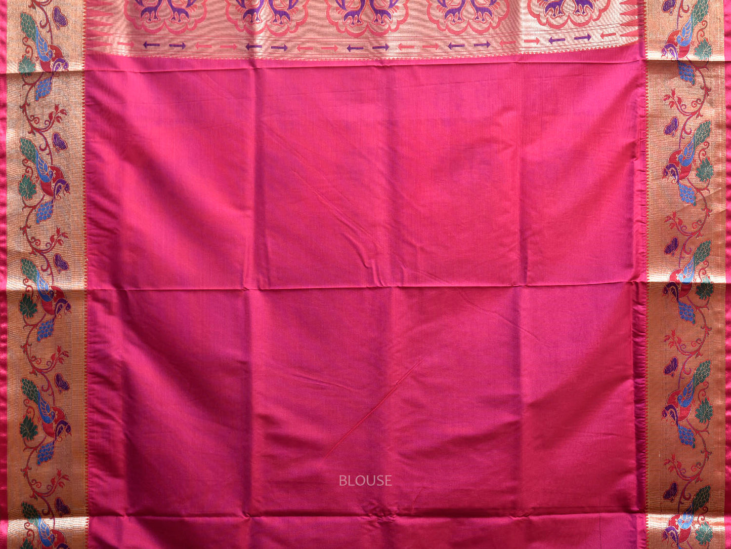 Green and Pink Jacquard Paithani Viscose Saree with Peacocks Pallu and Border Design jp0075