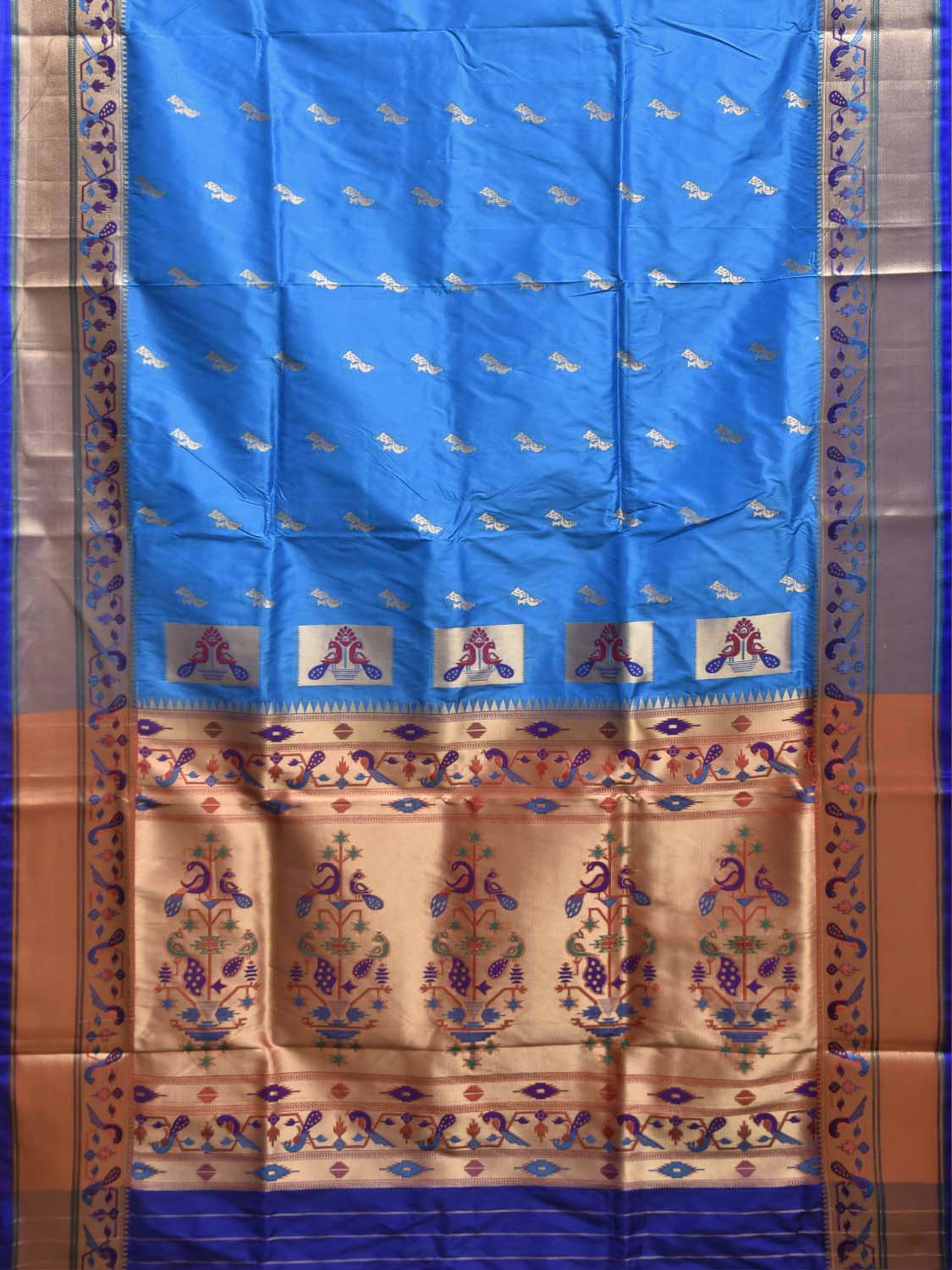 Blue and Dark Blue Jacquard Paithani Viscose Saree with Peacocks Pallu and Border Design jp0076