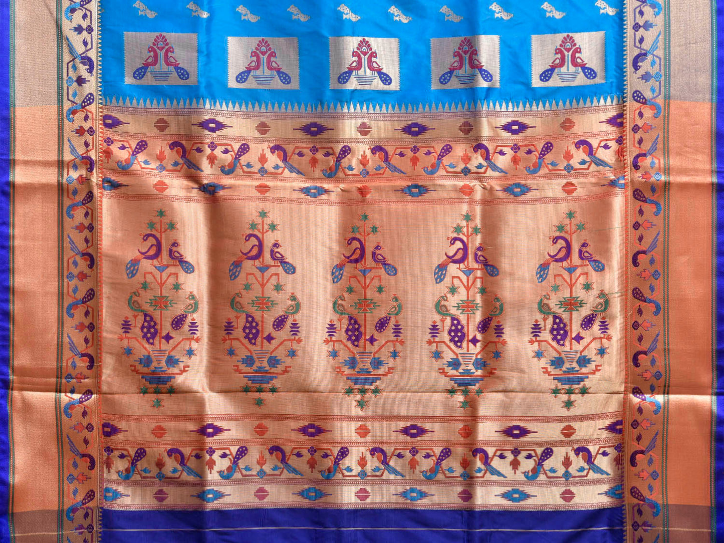 Blue and Dark Blue Jacquard Paithani Viscose Saree with Peacocks Pallu and Border Design jp0076