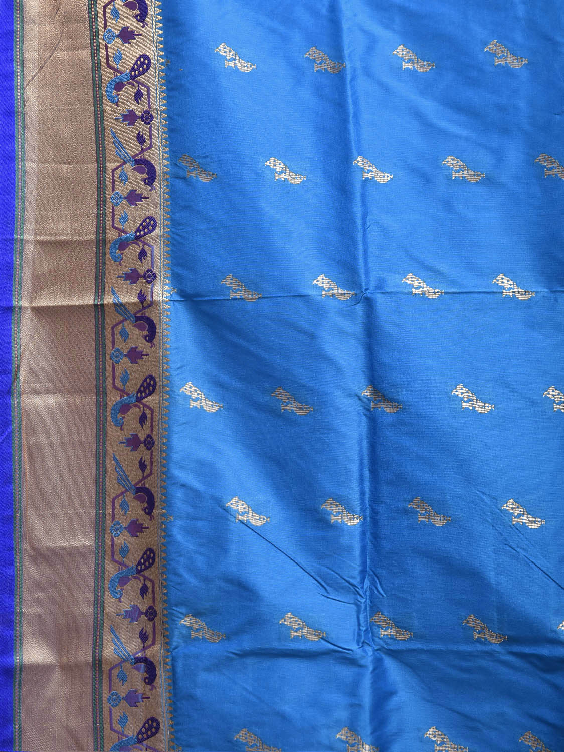 Blue and Dark Blue Jacquard Paithani Viscose Saree with Peacocks Pallu and Border Design jp0076