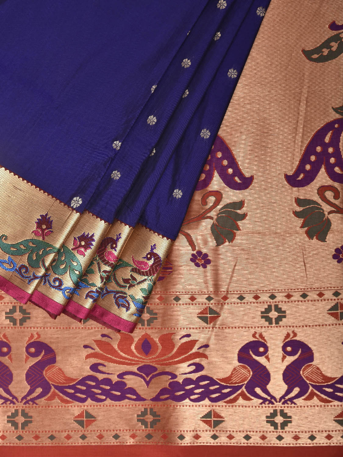 Dark Blue Jacquard Paithani Viscose Saree with Peacocks Pallu and Border Design jp0077