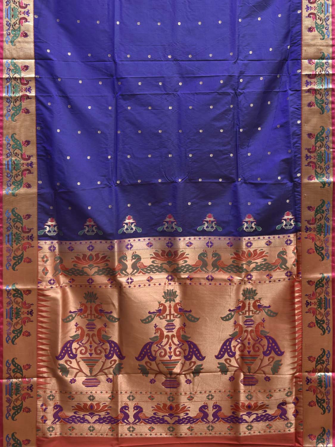 Dark Blue Jacquard Paithani Viscose Saree with Peacocks Pallu and Border Design jp0077