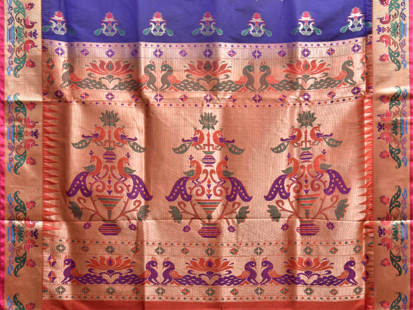 Dark Blue Jacquard Paithani Viscose Saree with Peacocks Pallu and Border Design jp0077