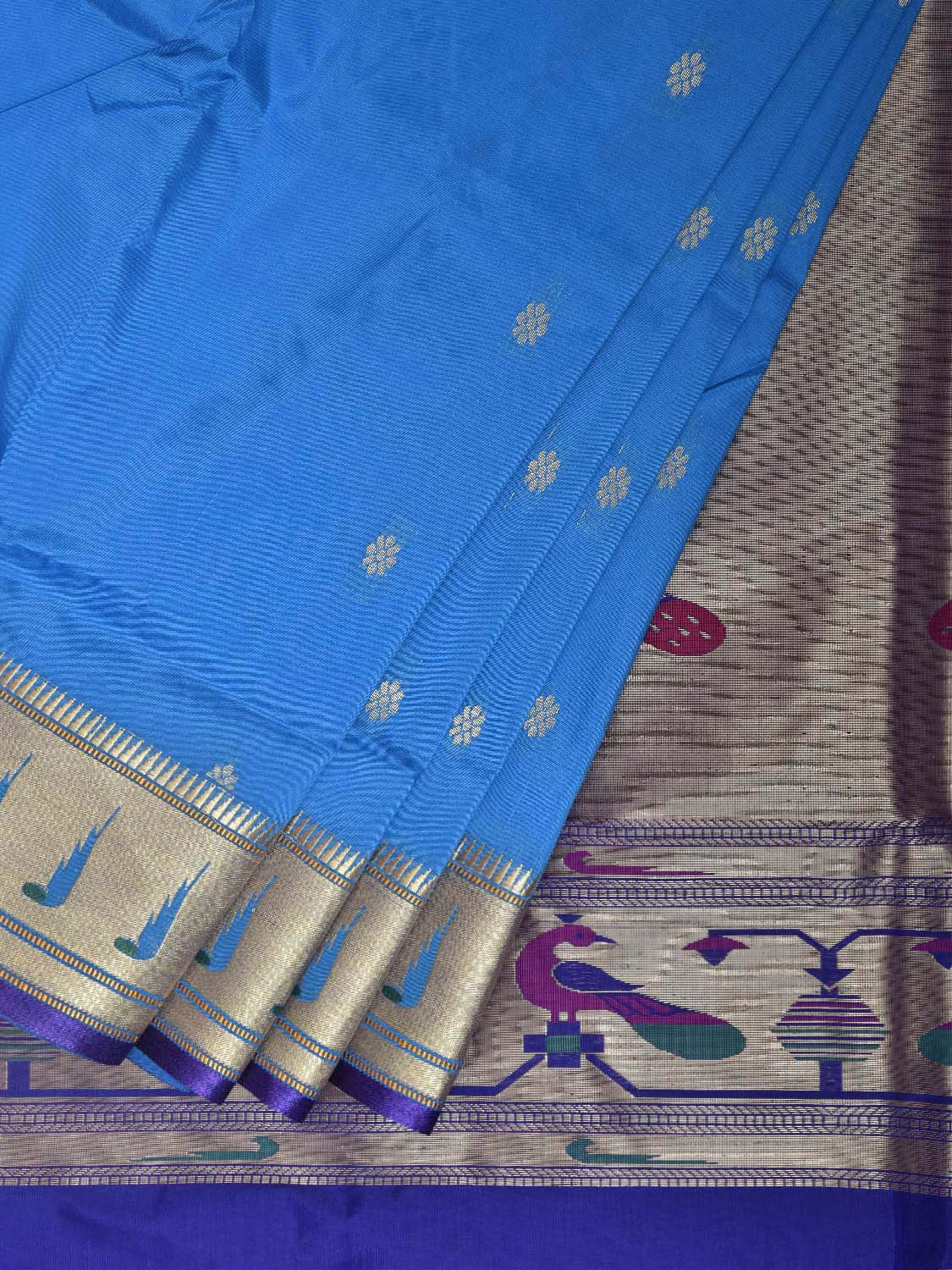 Blue and Dark Blue Jacquard Paithani Viscose Saree with Peacocks Pallu and Muniya Border Design jp0078