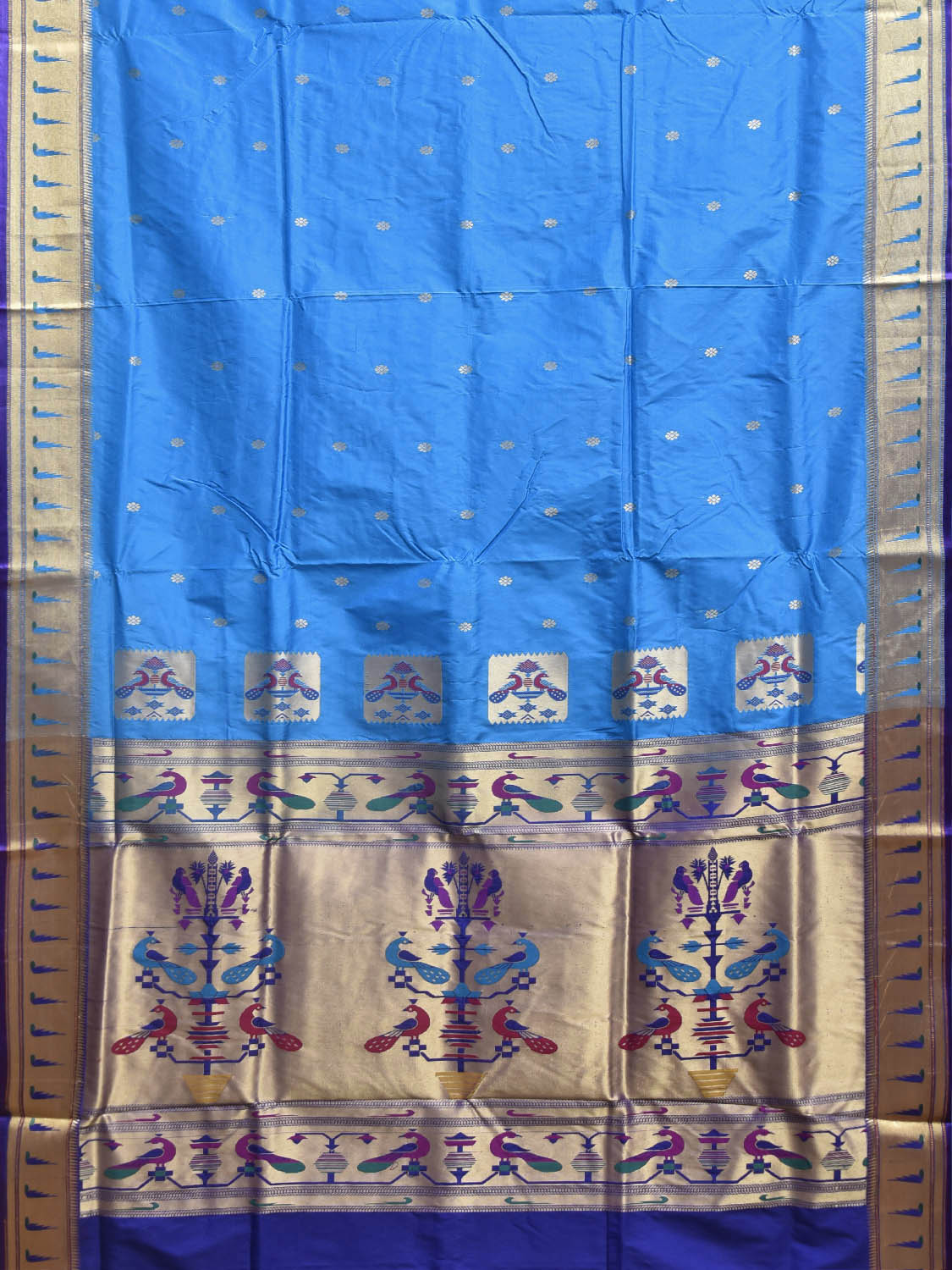 Blue and Dark Blue Jacquard Paithani Viscose Saree with Peacocks Pallu and Muniya Border Design jp0078