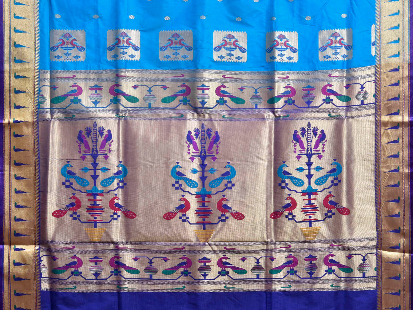 Blue and Dark Blue Jacquard Paithani Viscose Saree with Peacocks Pallu and Muniya Border Design jp0078