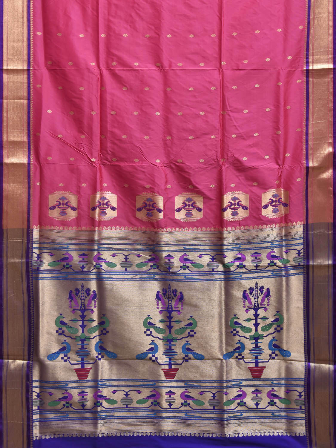 Pink and Dark Blue Jacquard Paithani Viscose Saree with Peacocks Pallu Design jp0079