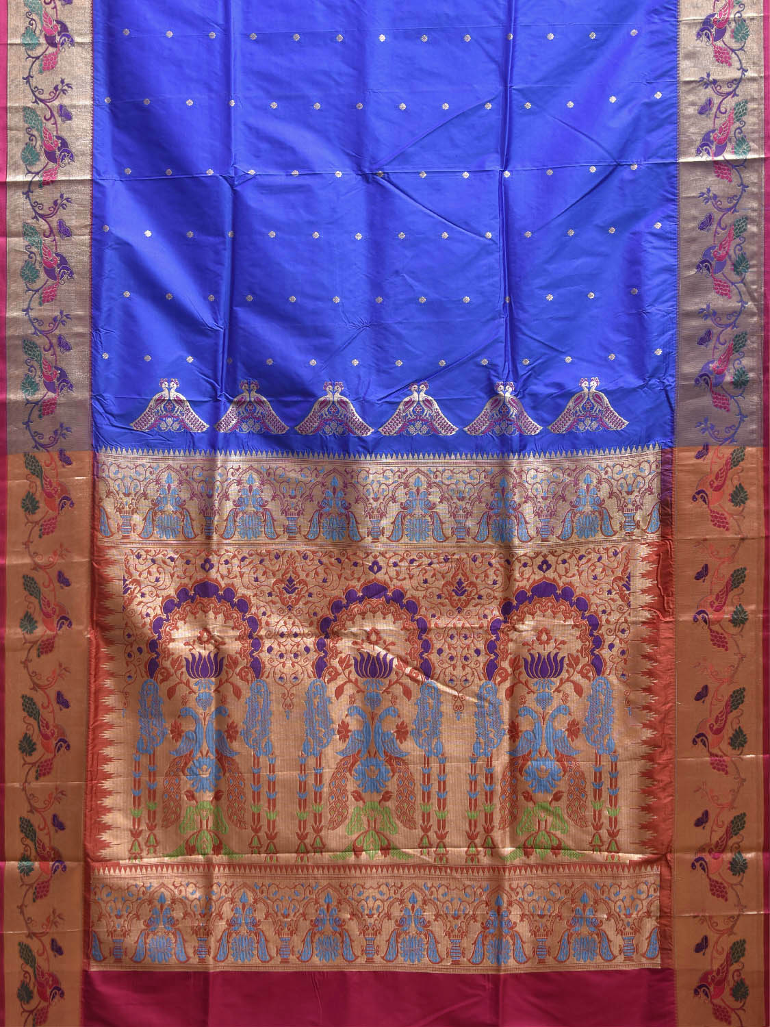 Blue Jacquard Paithani Viscose Saree with Peacocks Pallu and Border Design jp0080