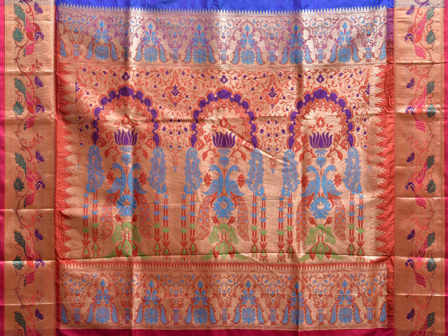 Blue Jacquard Paithani Viscose Saree with Peacocks Pallu and Border Design jp0080
