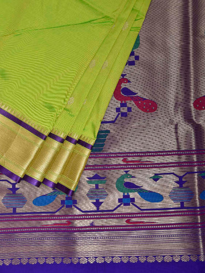 Light Green and Dark Blue Jacquard Paithani Viscose Saree with Peacocks Pallu Design jp0082