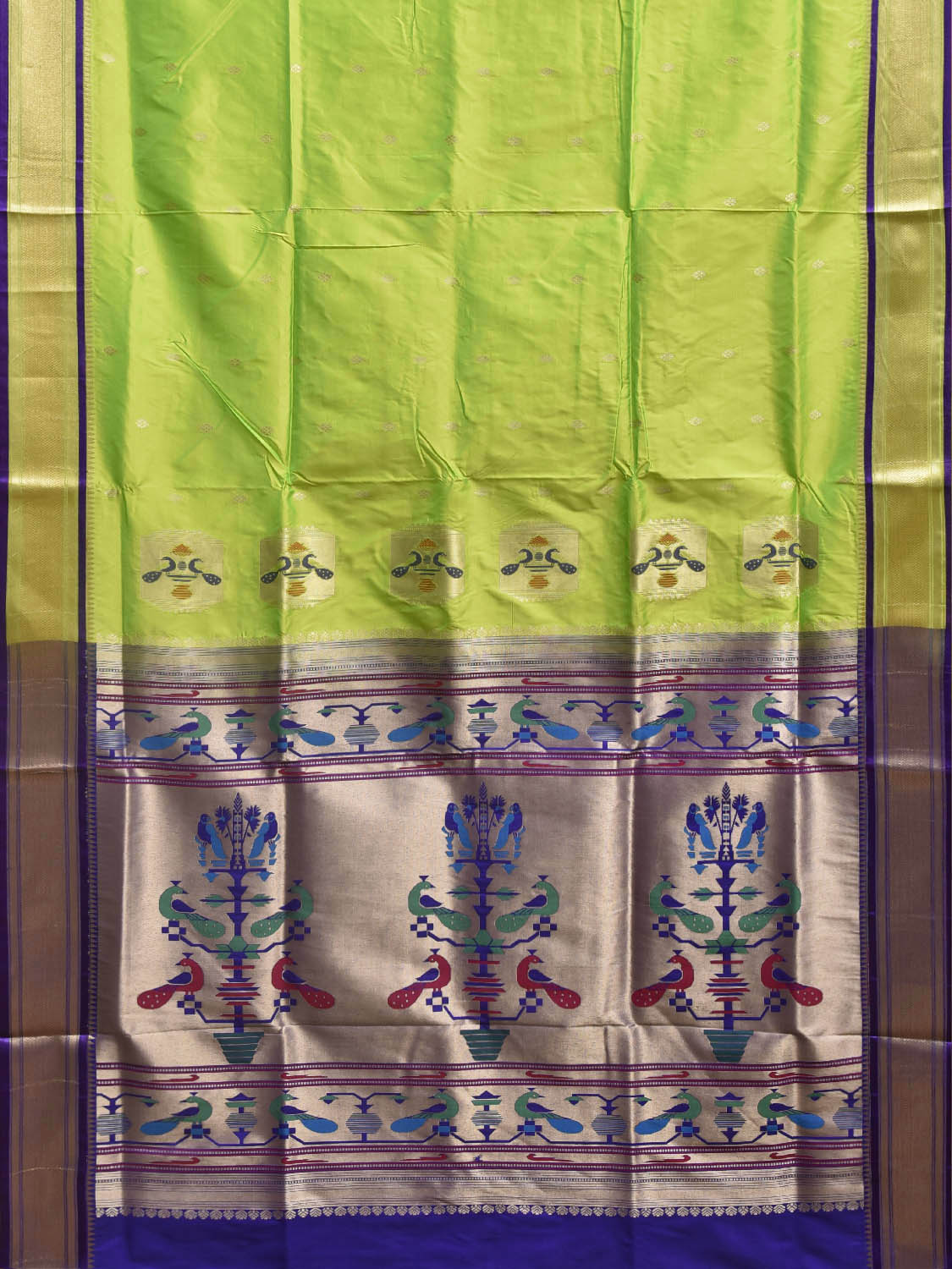 Light Green and Dark Blue Jacquard Paithani Viscose Saree with Peacocks Pallu Design jp0082