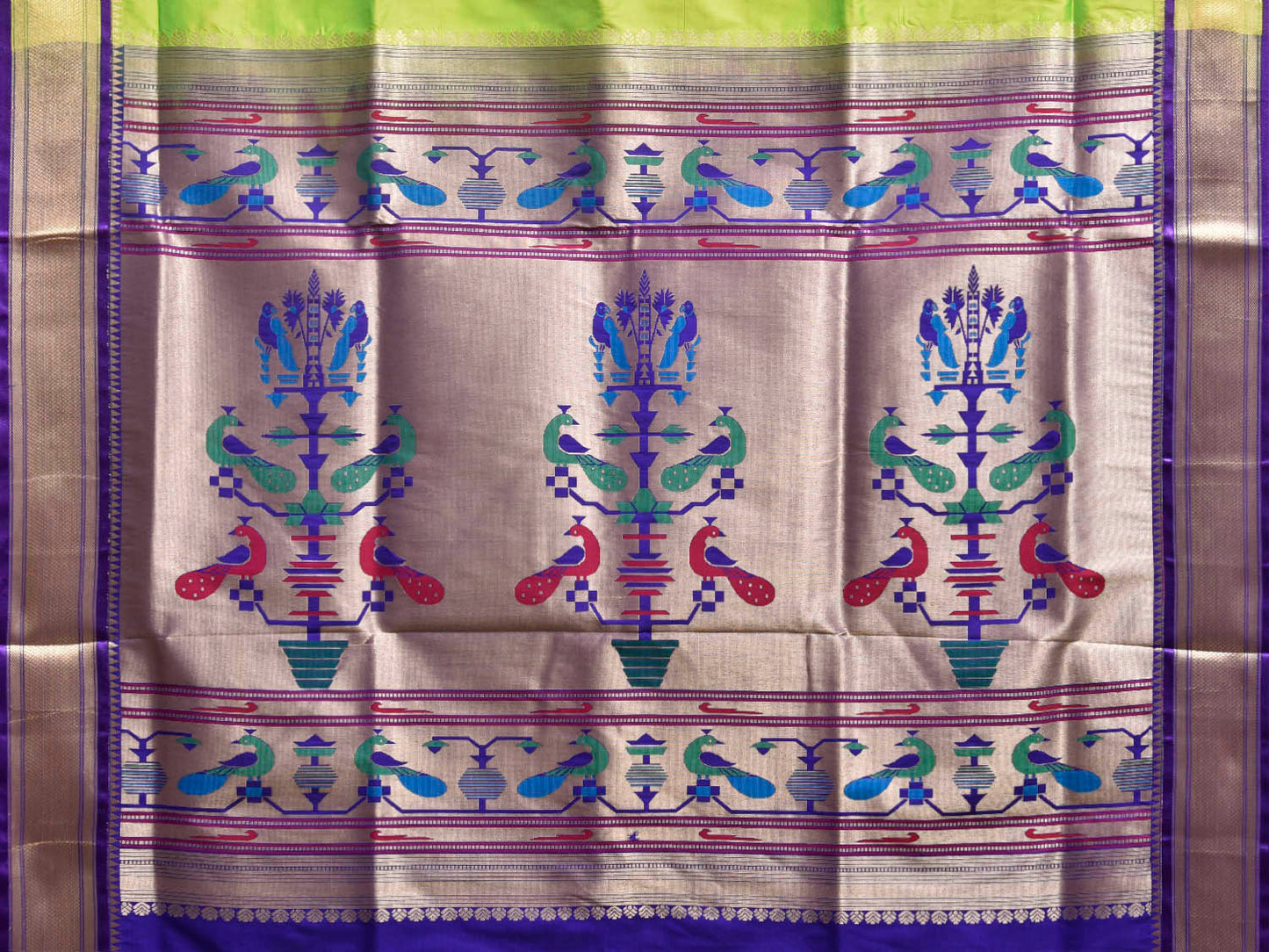 Light Green and Dark Blue Jacquard Paithani Viscose Saree with Peacocks Pallu Design jp0082
