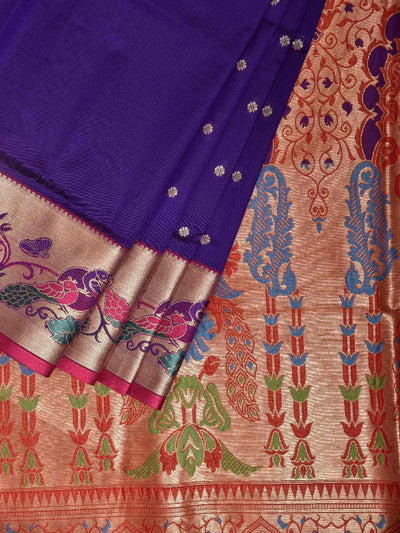 Navy and Pink Jacquard Paithani Viscose Saree with Peacocks Pallu and Border Design jp0083