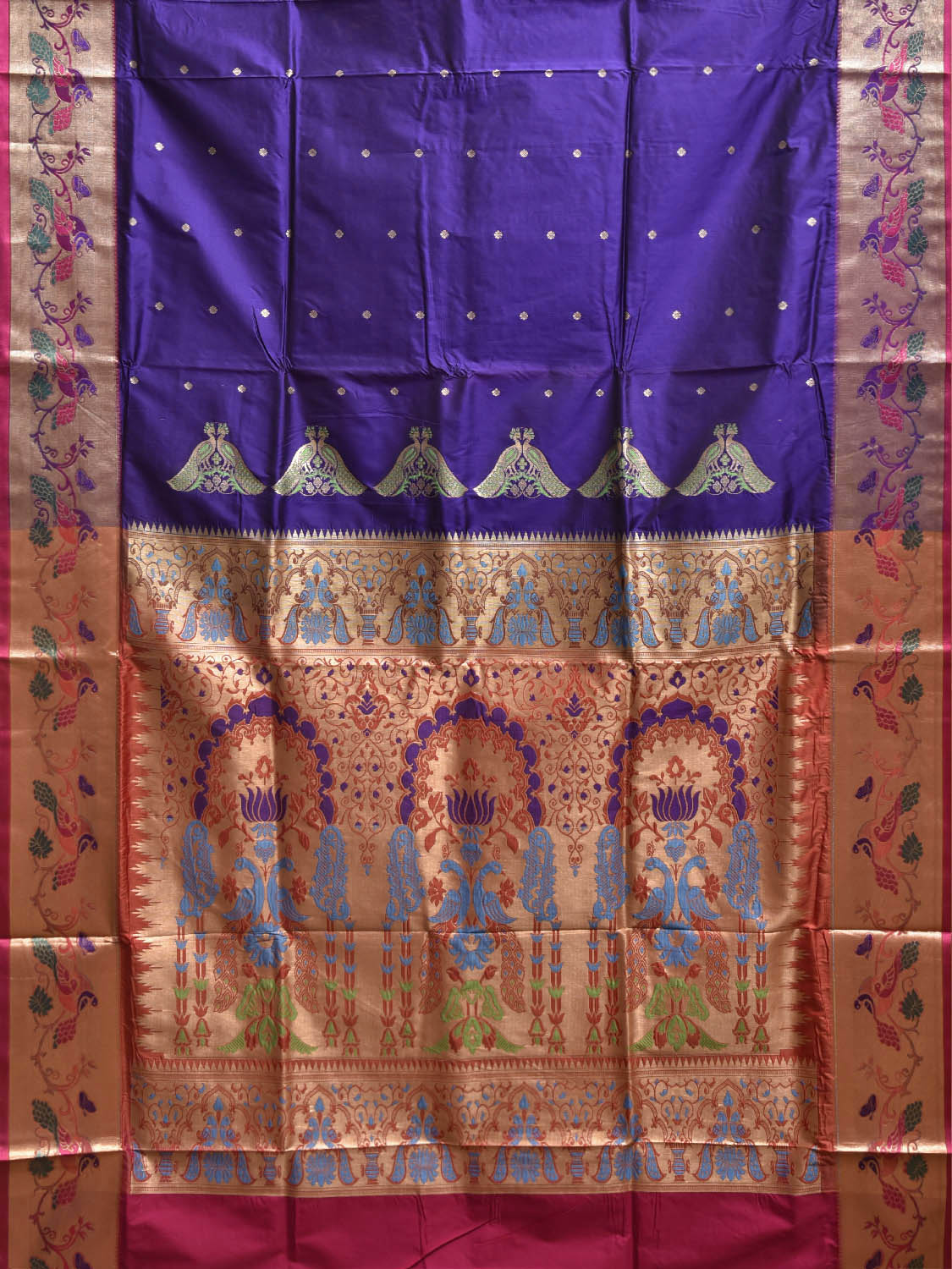 Navy and Pink Jacquard Paithani Viscose Saree with Peacocks Pallu and Border Design jp0083