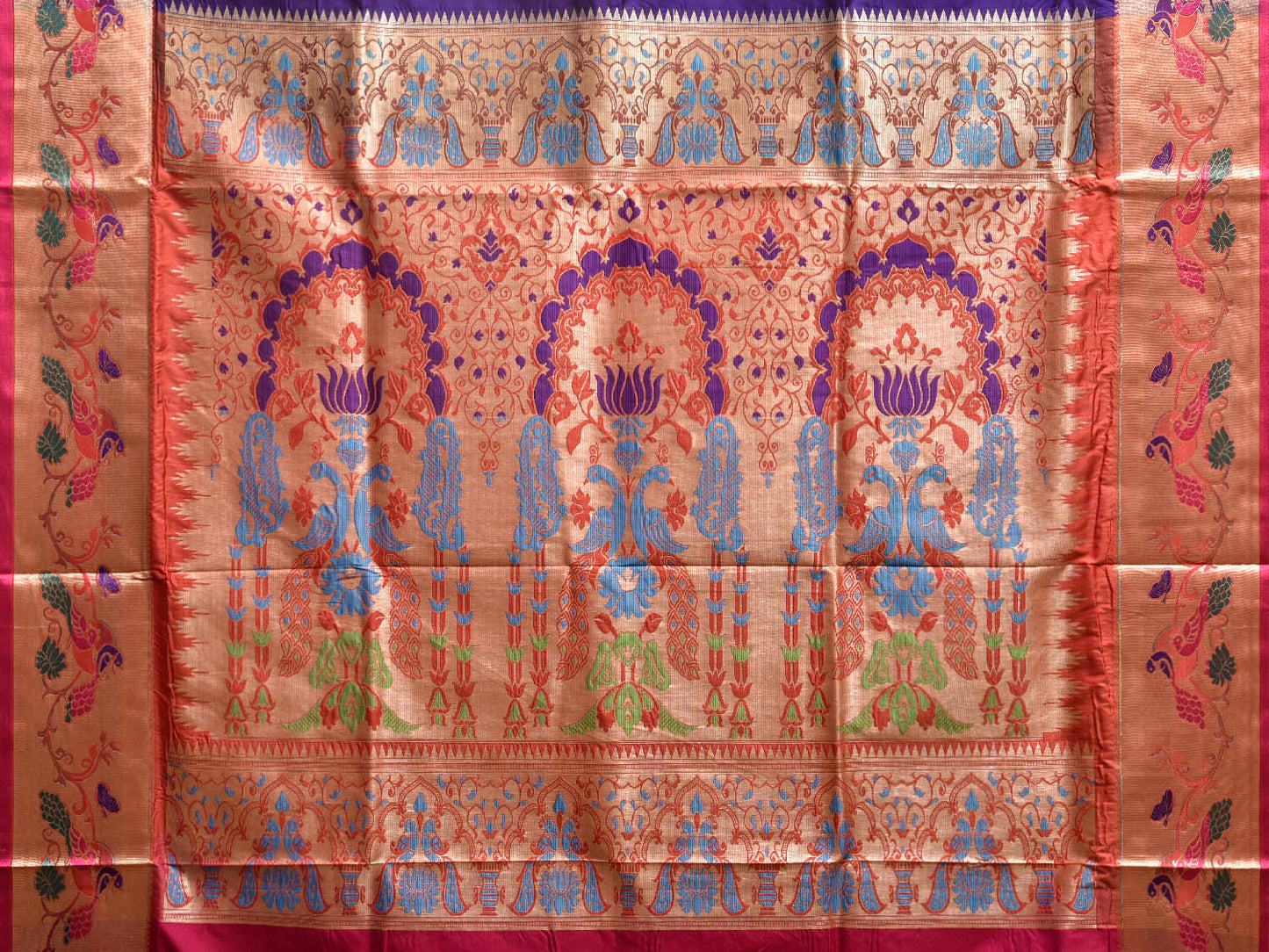 Navy and Pink Jacquard Paithani Viscose Saree with Peacocks Pallu and Border Design jp0083