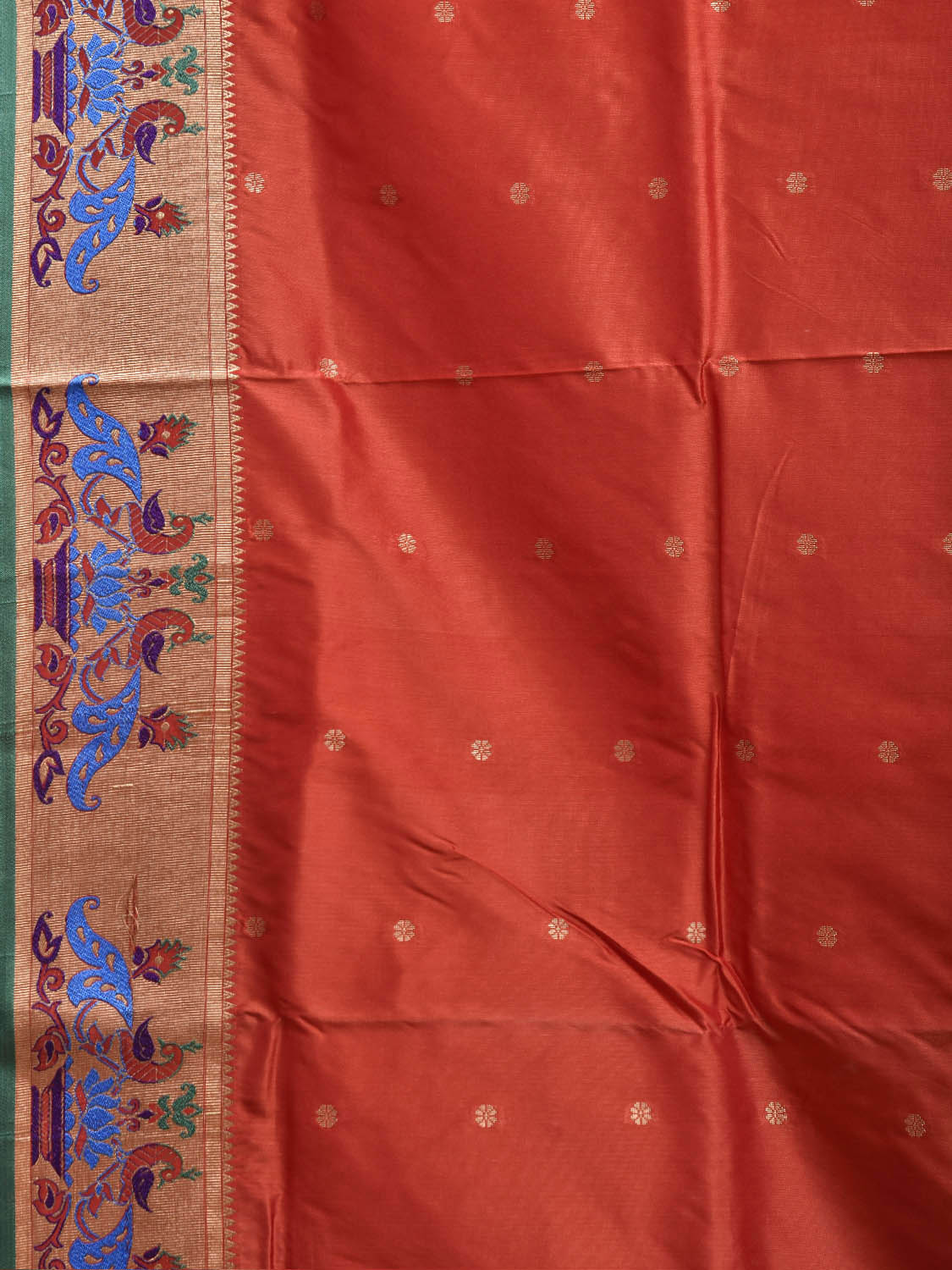Orange and Green Jacquard Paithani Viscose Saree with Peacocks Pallu and Border Design jp0084