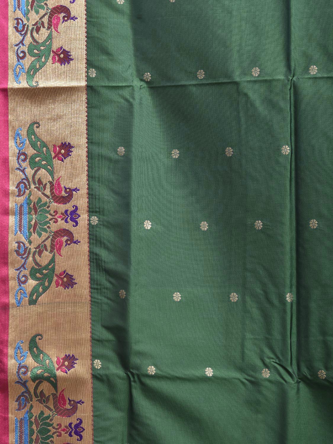 Green and Pink Jacquard Paithani Viscose Saree with Peacocks Pallu and Border Design jp0085