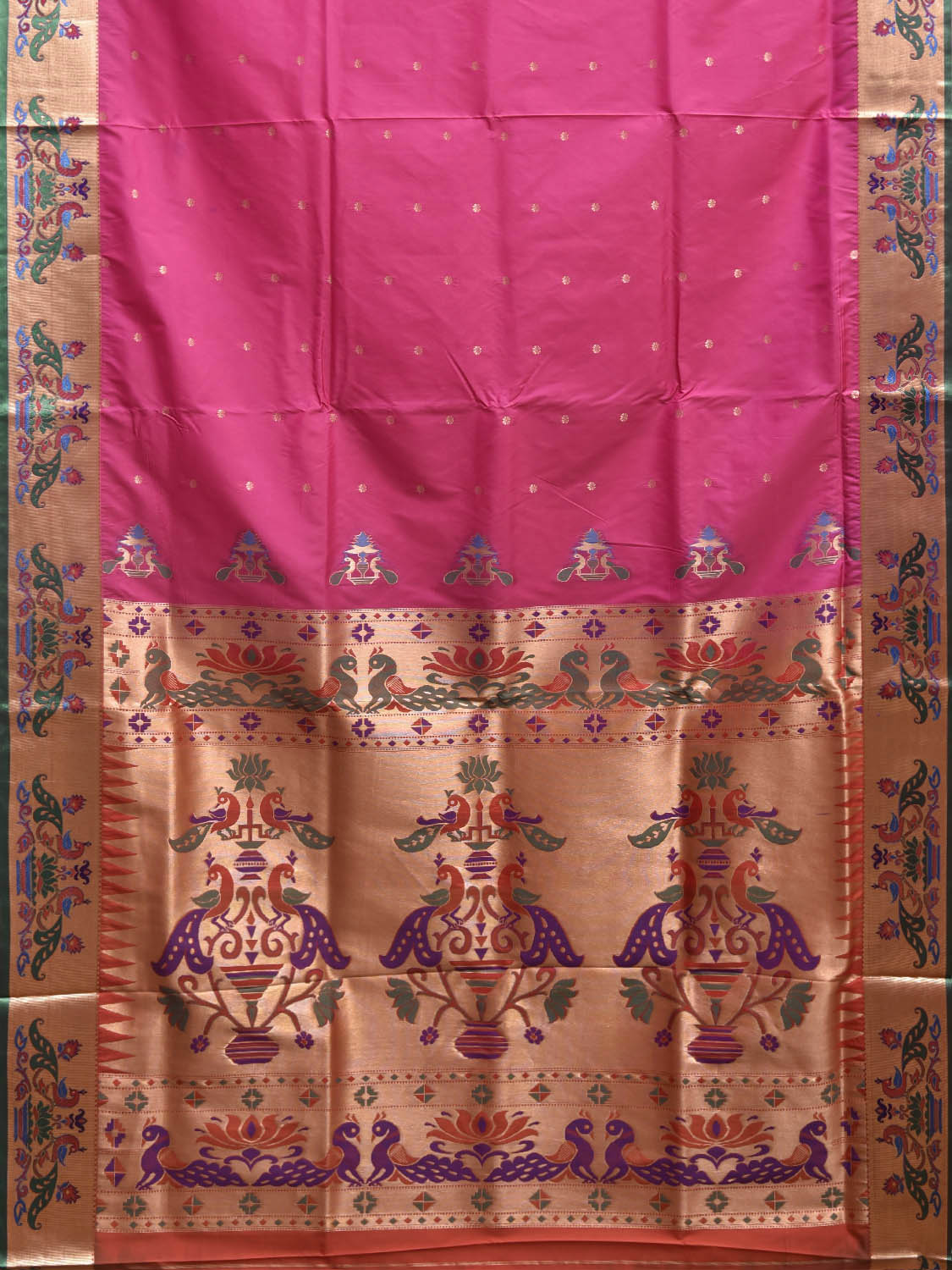 Pink Jacquard Paithani Viscose Saree with Peacocks Pallu and Border Design jp0086