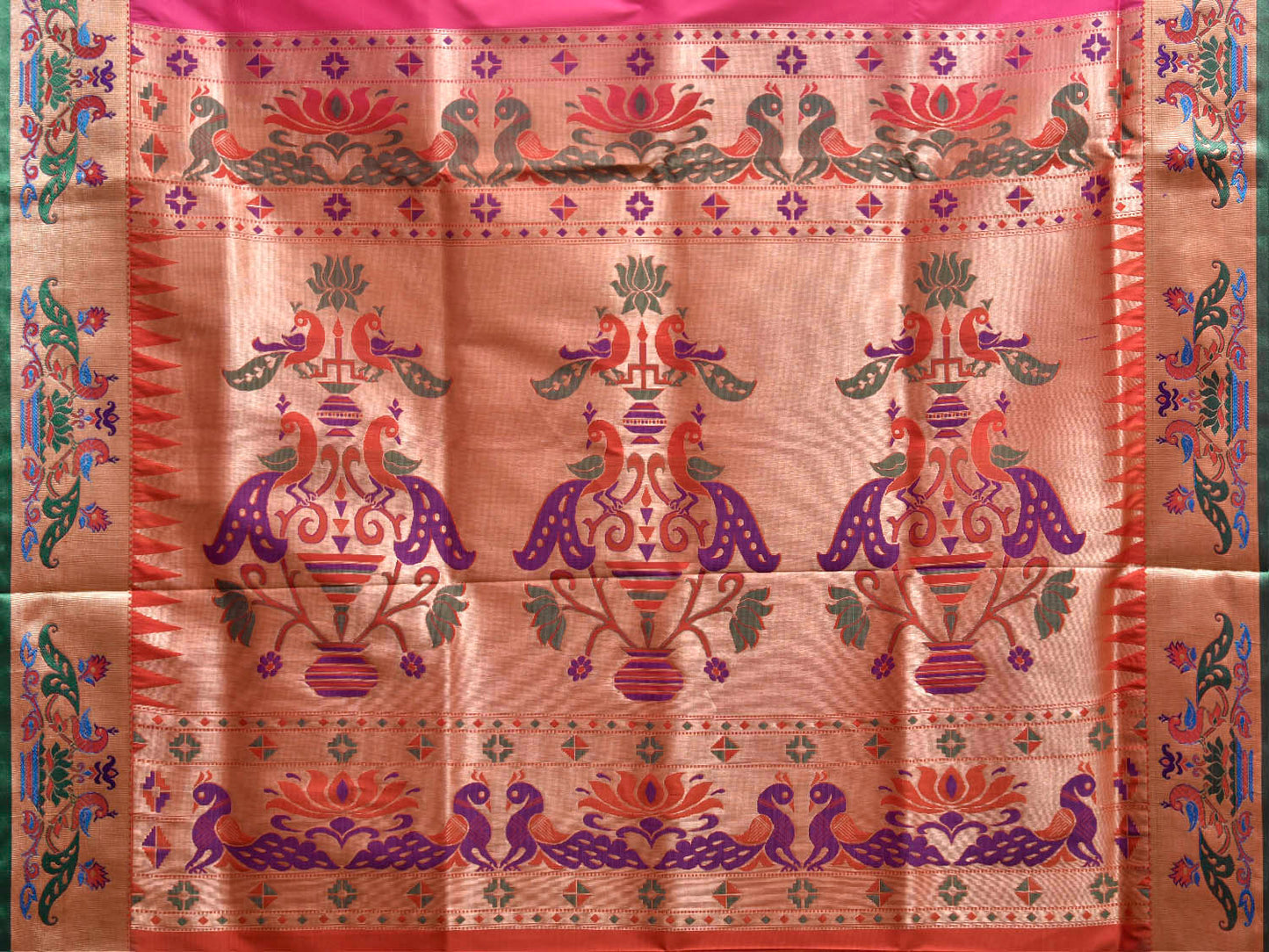 Pink Jacquard Paithani Viscose Saree with Peacocks Pallu and Border Design jp0086