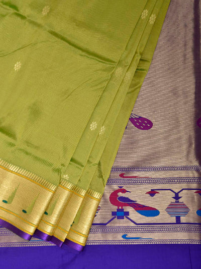 Light Green and Dark Blue Jacquard Paithani Viscose Saree with Peacocks Pallu and Muniya Border Design jp0087