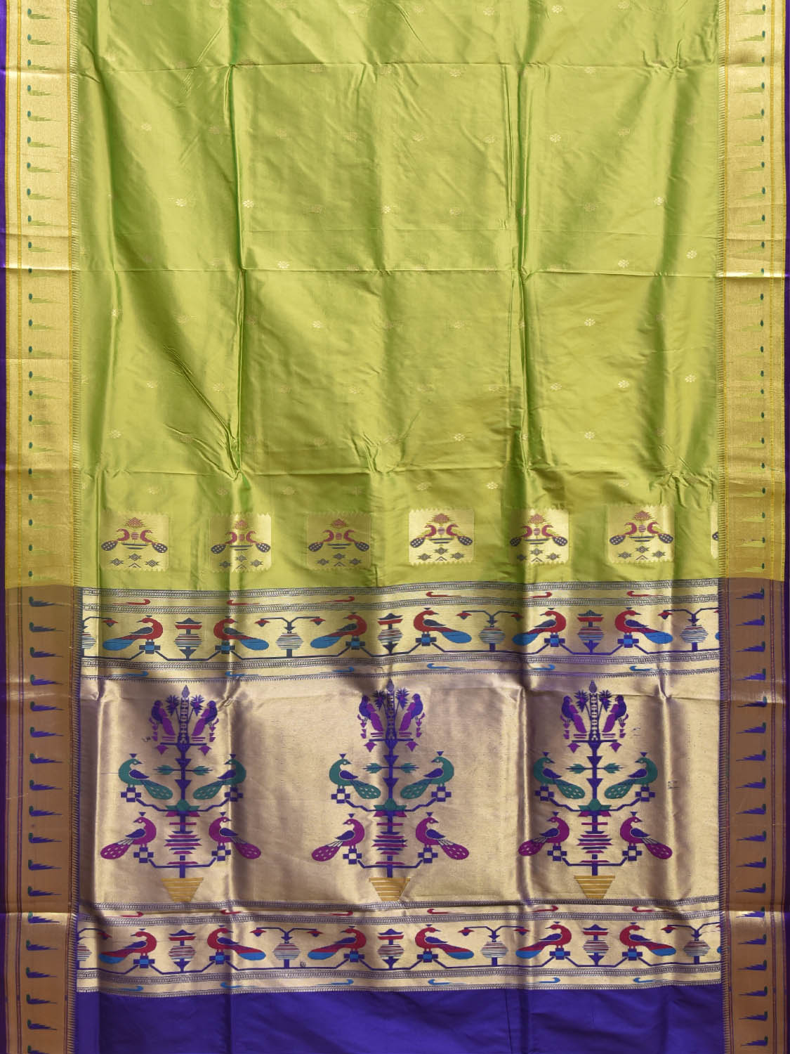 Light Green and Dark Blue Jacquard Paithani Viscose Saree with Peacocks Pallu and Muniya Border Design jp0087
