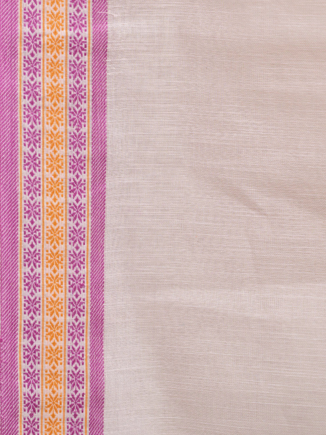 White and Pink Kanchipuram Cotton Handloom Plain Saree with Strips Pallu Design k0591