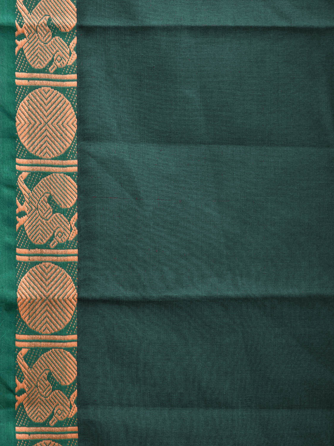 Dark Green Kanchirapum Cotton Plain Saree with Border and Strips Pallu Design No Blouse k0621