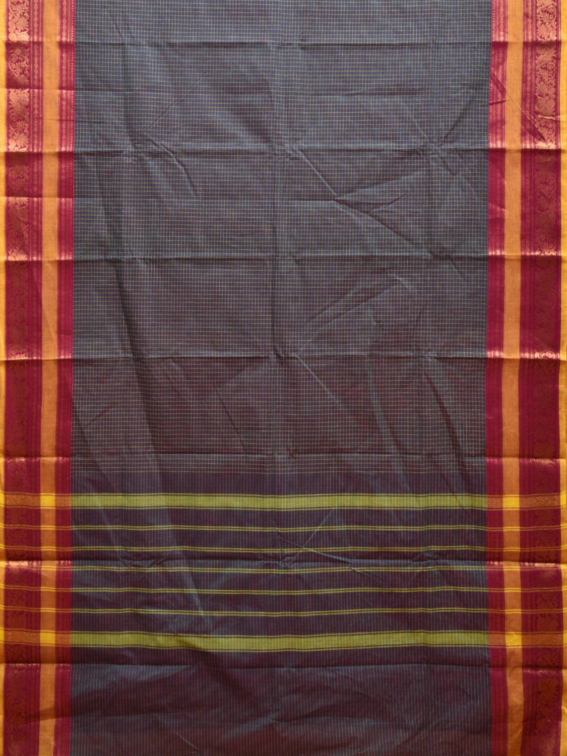 Teal and Pink Kanchipuram 80s Count Cotton Saree with Checks and Border Design No Blouse k0629