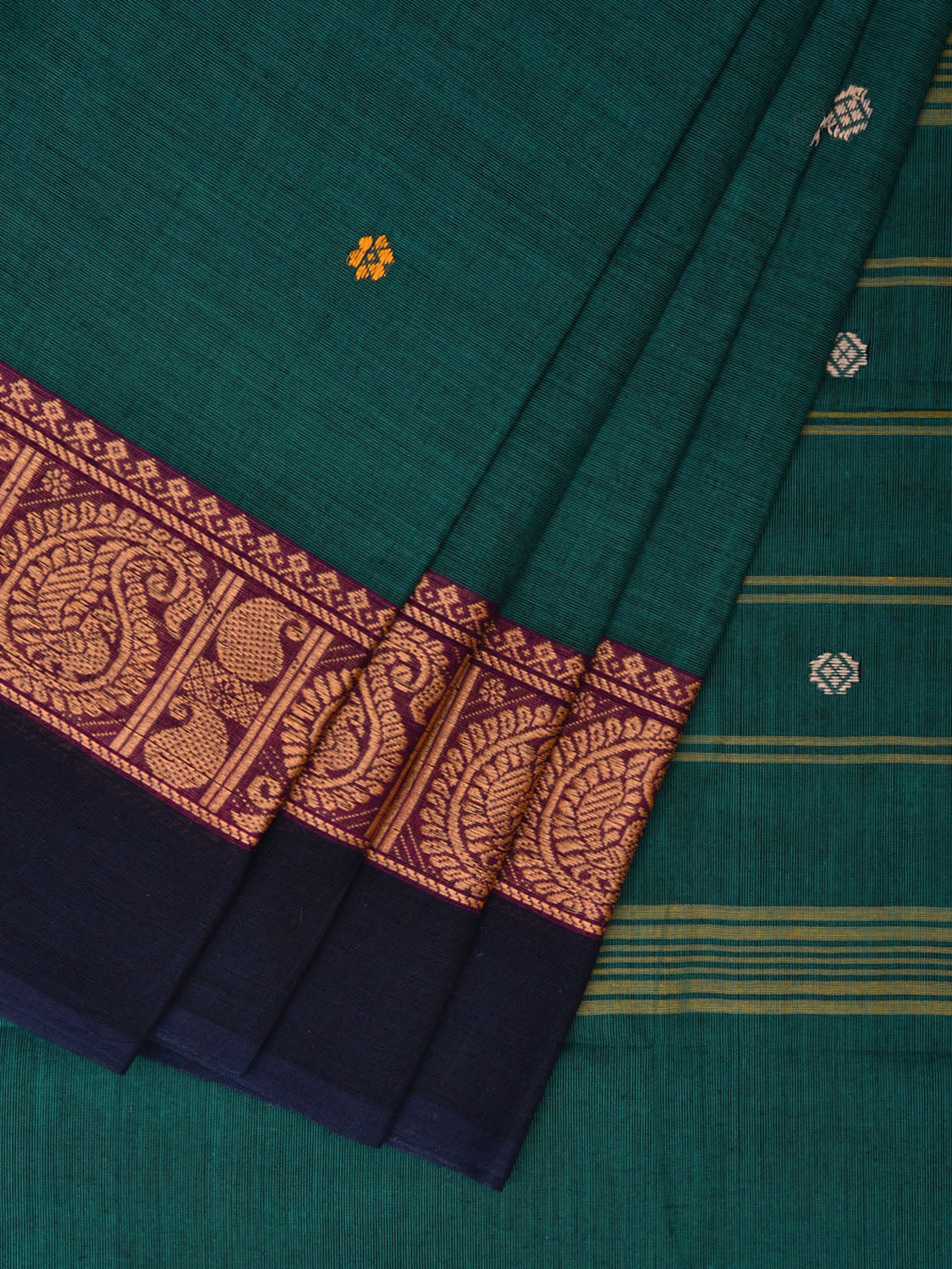 Teal Kanchipuram 60s Count Cotton Plain Saree with Border Design k0631