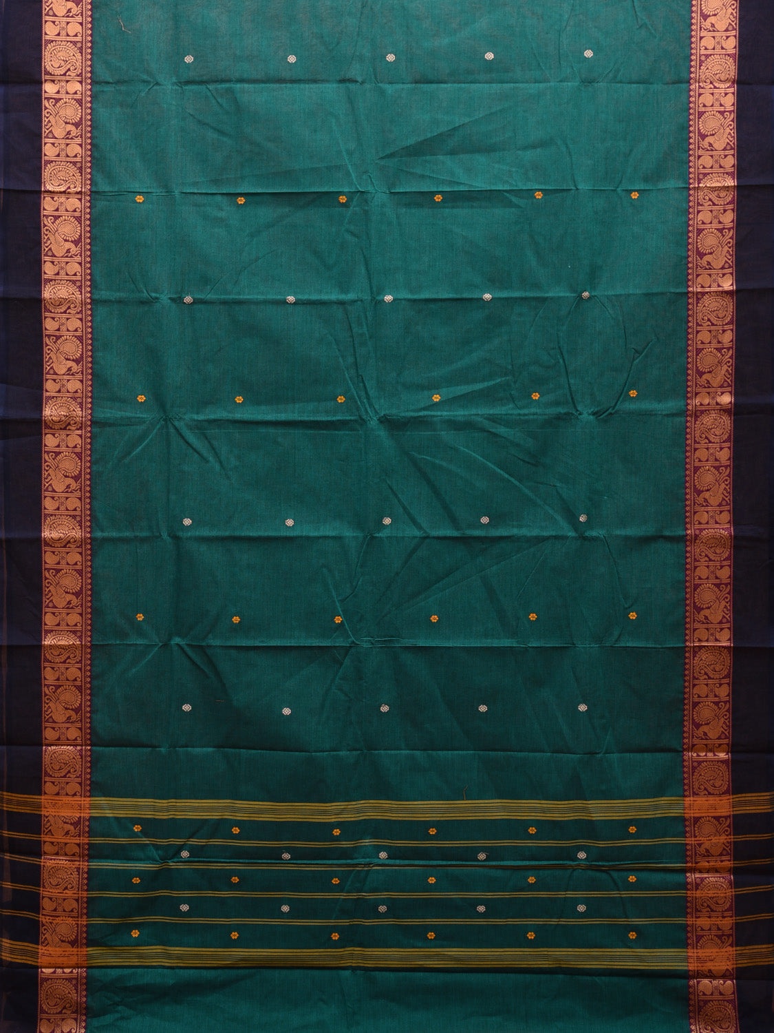 Teal Kanchipuram 60s Count Cotton Plain Saree with Border Design k0631