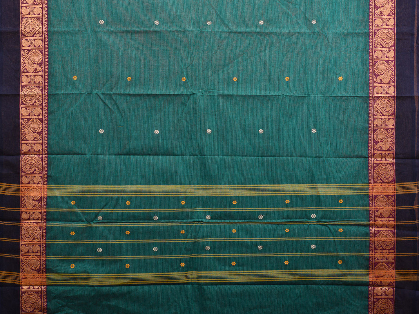 Teal Kanchipuram 60s Count Cotton Plain Saree with Border Design k0631