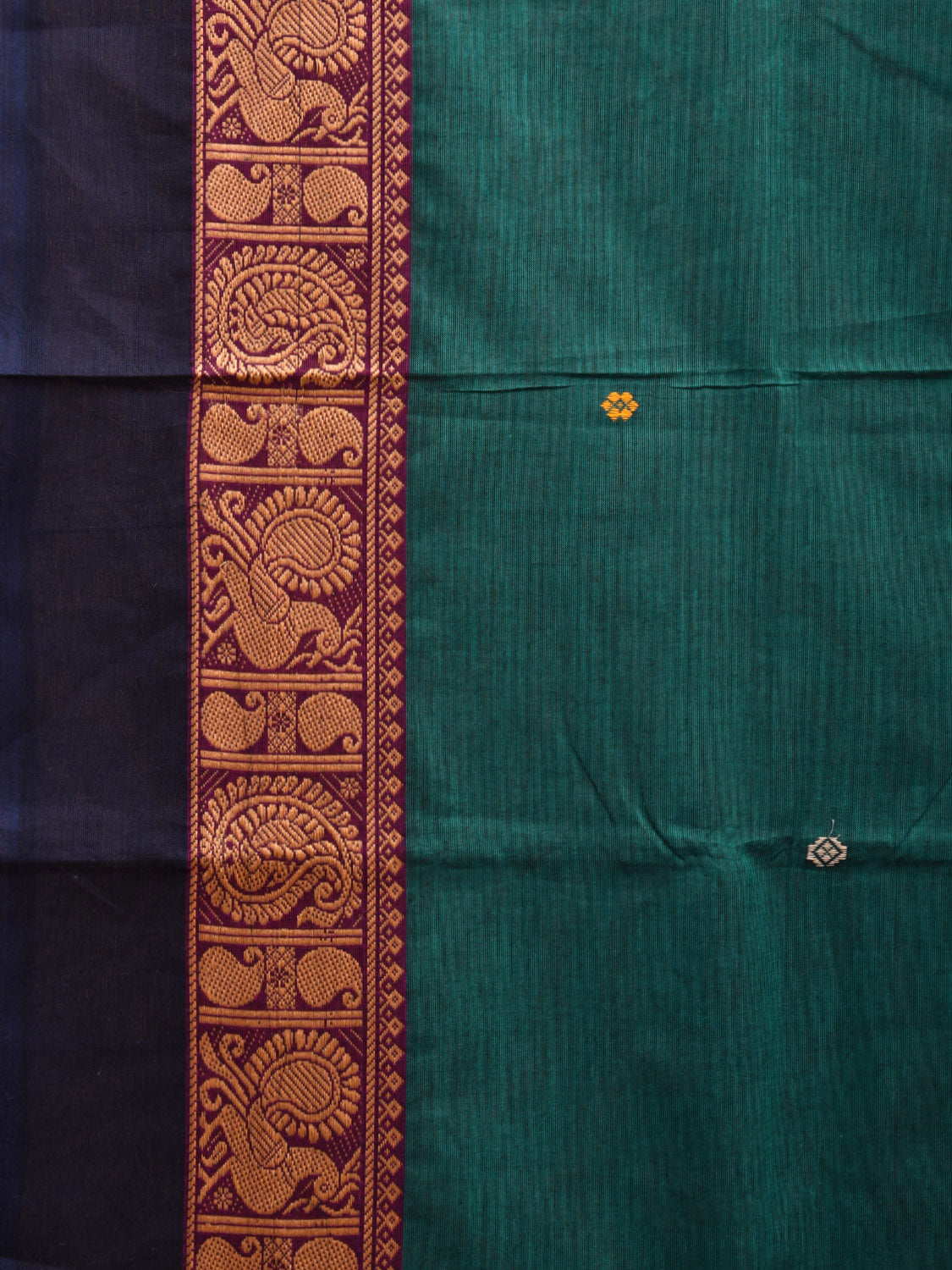 Teal Kanchipuram 60s Count Cotton Plain Saree with Border Design k0631