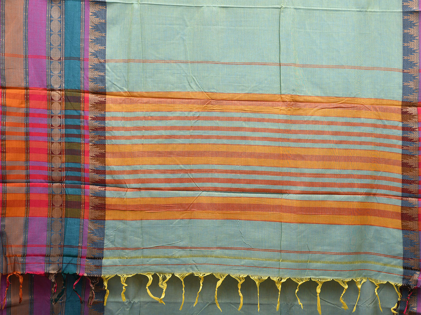 Sea Blue Kanchipuram Cotton Saree with One Side Big Border Design No Blouse k0633
