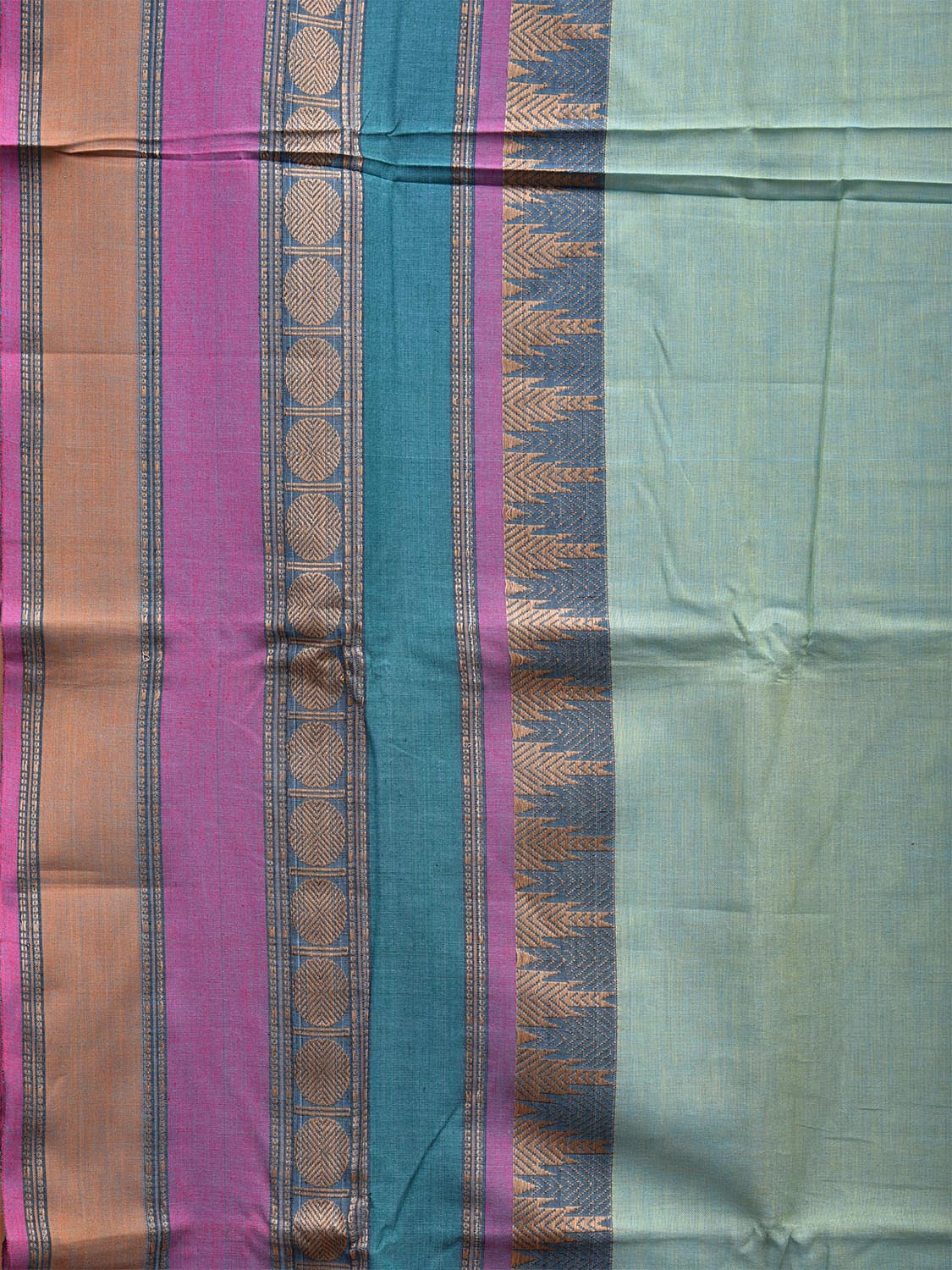 Sea Blue Kanchipuram Cotton Saree with One Side Big Border Design No Blouse k0633
