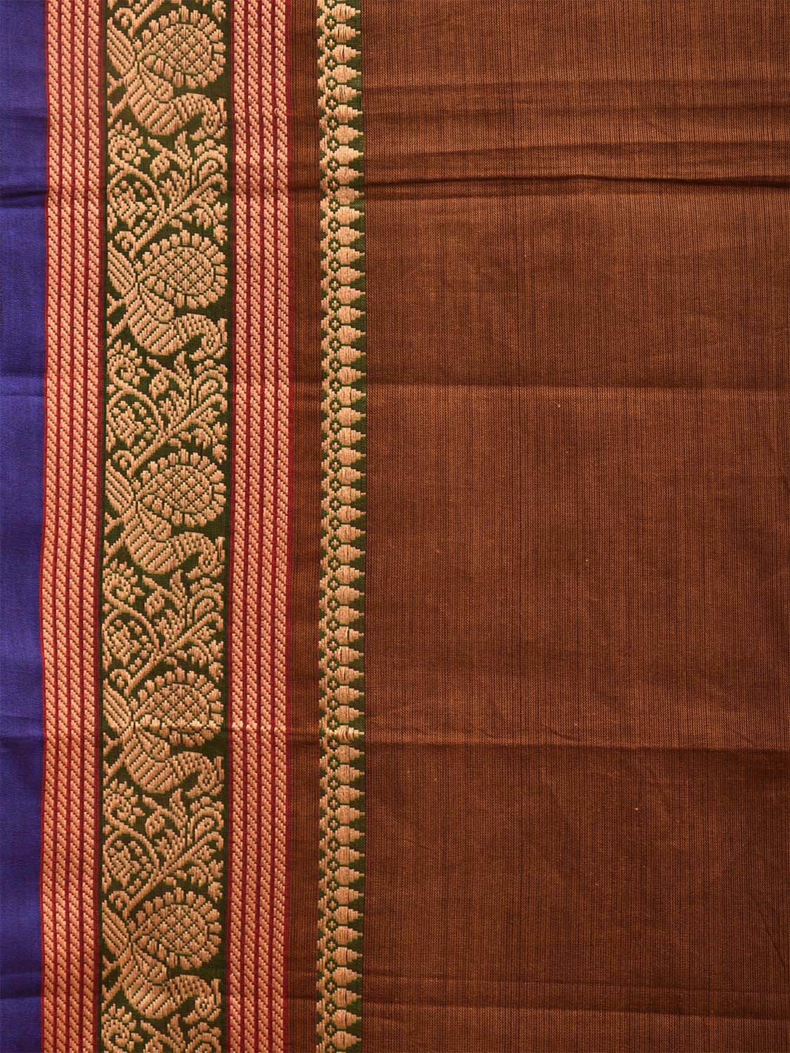 Olive Kanchipuram 80s Cotton Plain Saree with Peacock Border Design No Blouse k0641