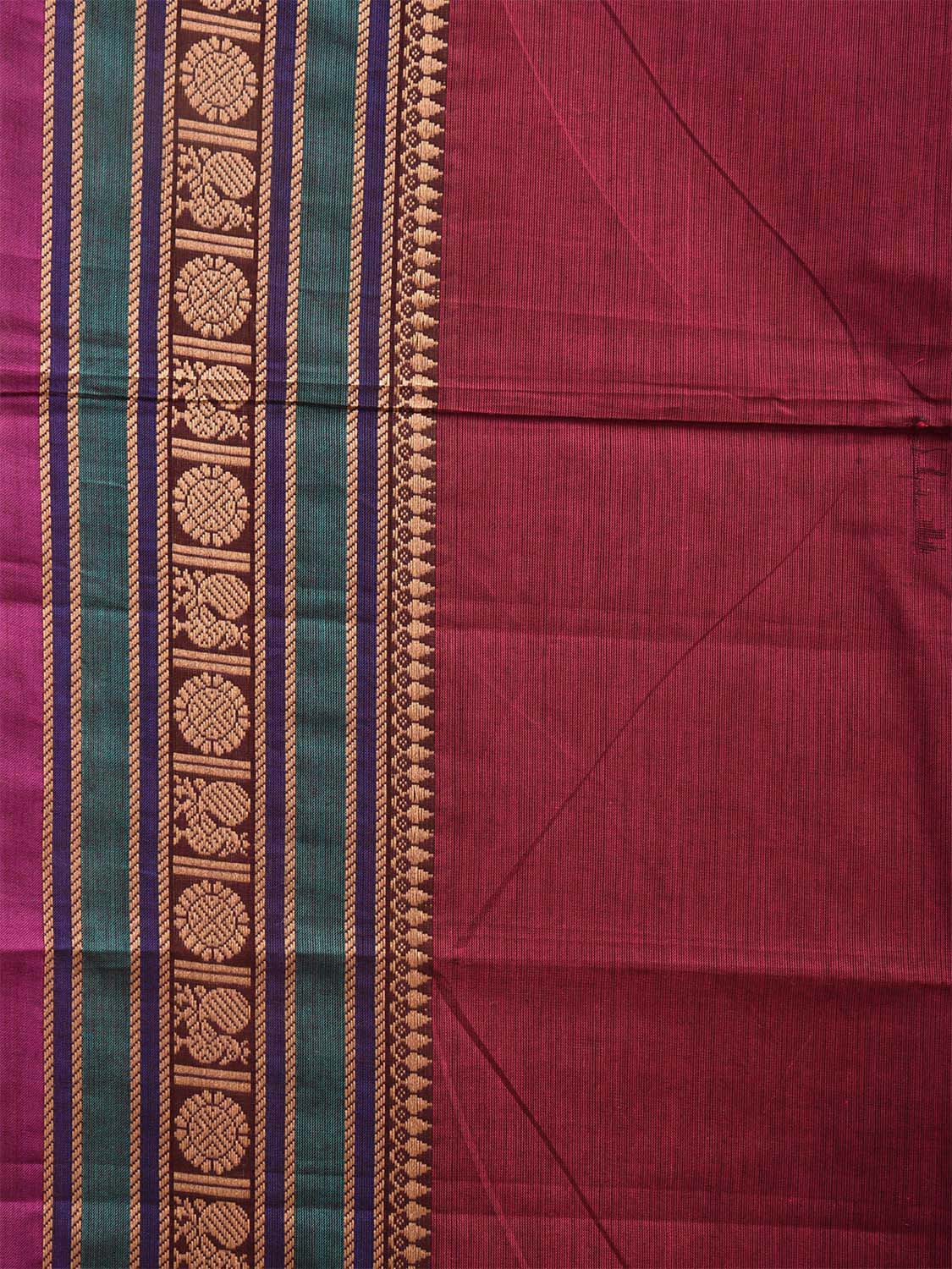 Magenta Kanchipuram 80s Cotton Plain Saree with Peacock-Rudraksh Border Design No Blouse k0645
