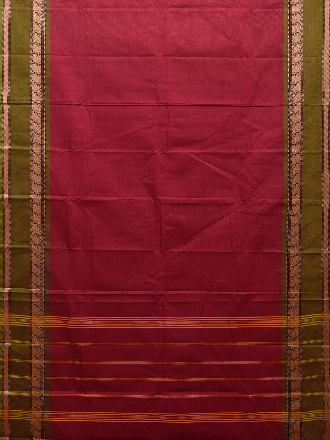Wine and Green Kanchipuram 80s Cotton Plain Saree with Mango Border Design No Blouse k0660